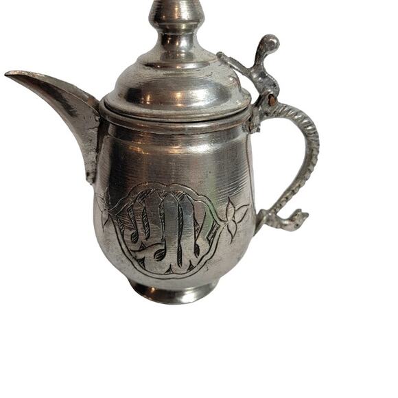 Embossed Turkish Moroccan Teapot Nickel Copper 16 oz - Picture 2 of 13